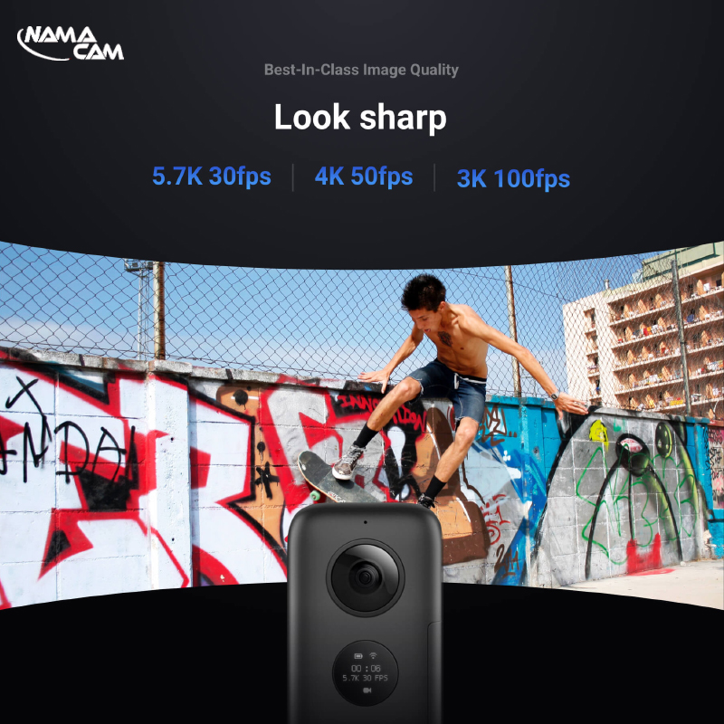 Insta360 ONE X فیلمبرداری با وضوح 5.7K با سرعت 30 فریم در ثانیه و عکسهای 18 مگاپیکسلی را ضبط می کند.
