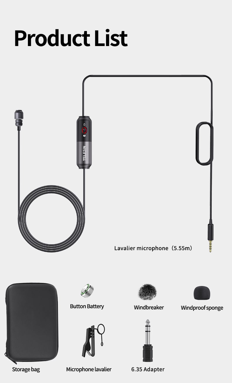 میکروفون یقه‌ای تلسین مخصوص موبایل و دوربین Telesin lav02