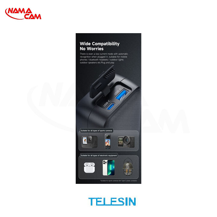 شارژر و پاوربانک تلسین مخصوص گوپرو هیرو 11 / 10 / 9 / 8 TELESIN Storage Charging Box Power Bank for GoPro Battery