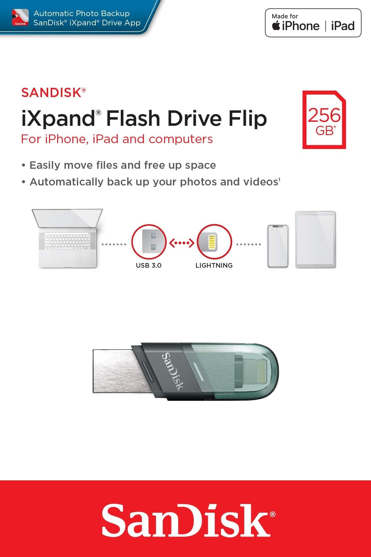 فلش مموری سن دیسک Sandisk IXPAND FLIP ظرفیت256GB /نماکم