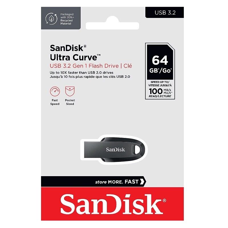 فلش مموری سن دیسک Sandisk Ultra Curve CZ550 USB3.2 ظرفیت 64GB/نماکم