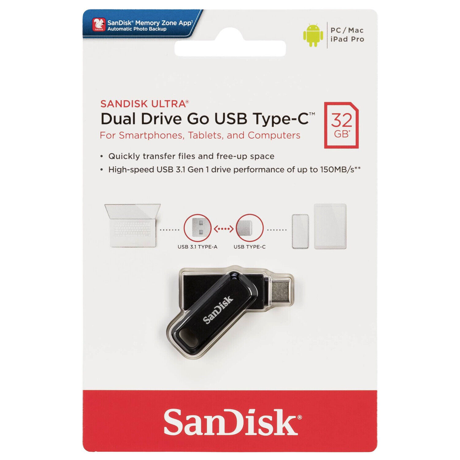 فلش مموری سن دیسک Sandisk Ultra Dual Drive GO USB Type-C ظرفیت32GB/نماکم