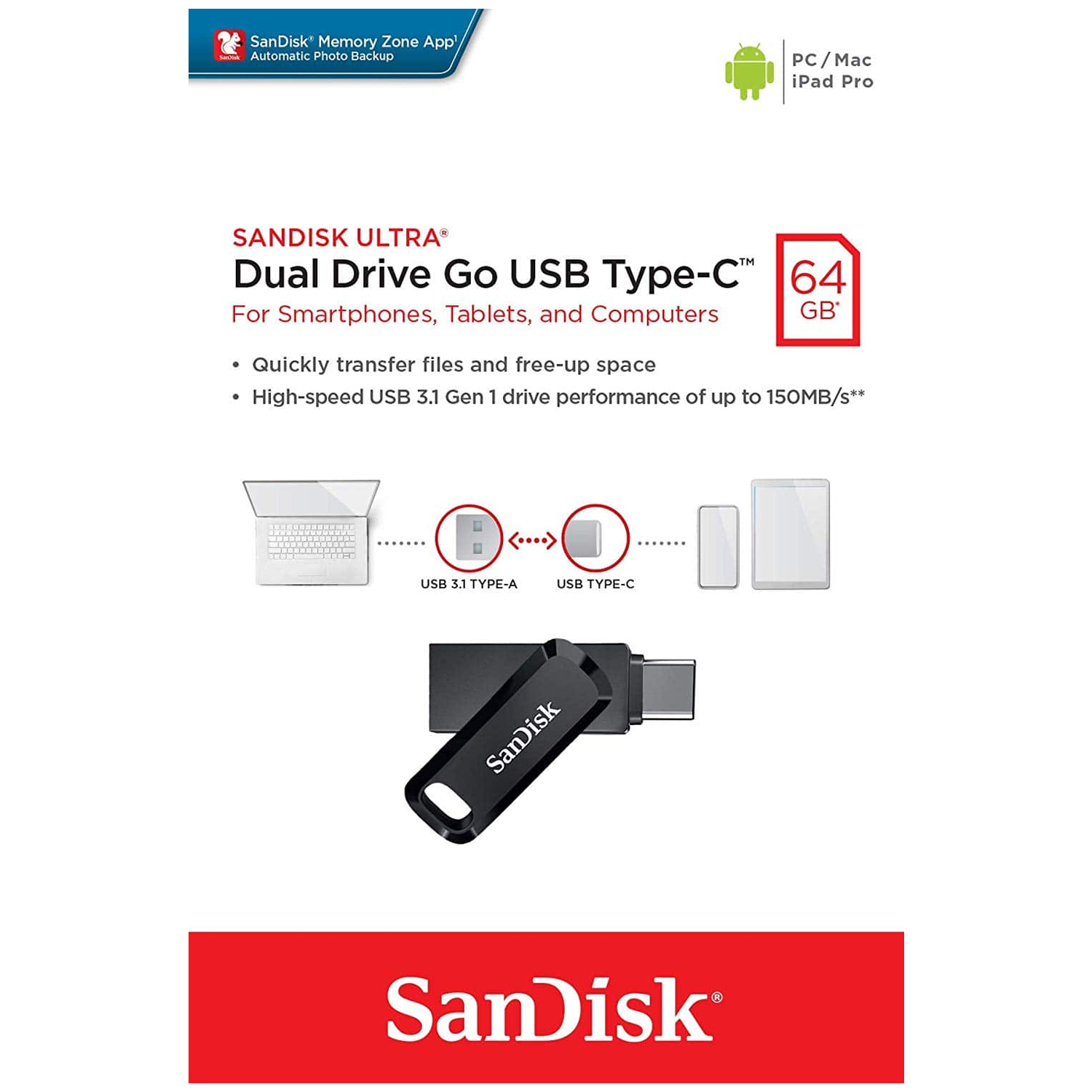 فلش مموری سن دیسک Sandisk Ultra Dual Drive GO USB Type-C ظرفیت64GB /نماکم
