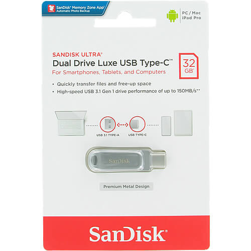 فلش مموری سن دیسک Sandisk Ultra Dual Drive Luxe USB Type-C ظرفیت32GB/نماکم