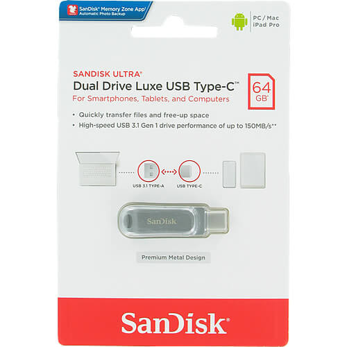 فلش مموری سن دیسک Sandisk Ultra Dual Drive Luxe USB Type-C ظرفیت64GB /نماکم