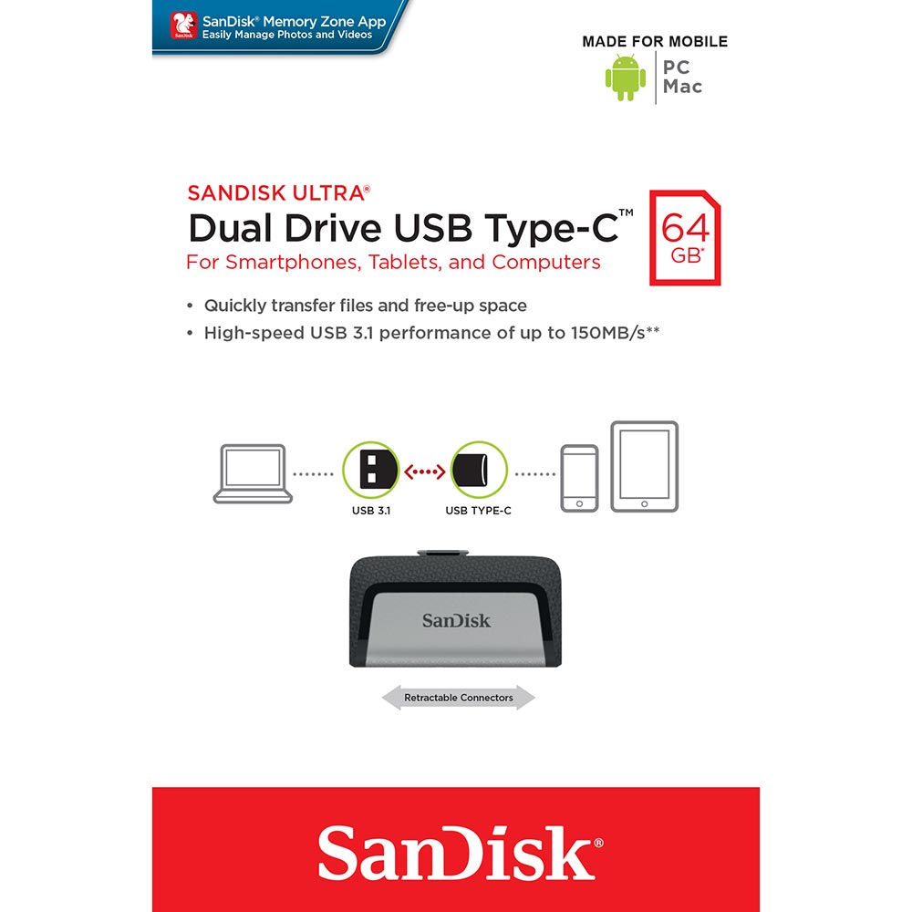 فلش مموری سن دیسک Sandisk Ultra Dual Drive USB Type-C ظرفیت64GB /نماکم