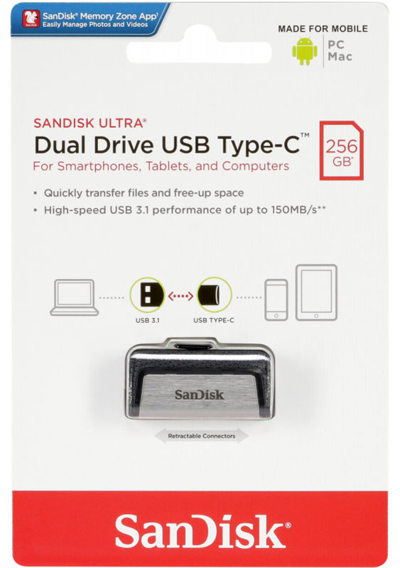 فلش مموری سن دیسک Sandisk Ultra Dual Drive USB Type-C ظرفیت256GB/نماکم