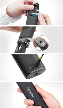 مونوپاد با باتری داخلی 10000mAh مخصوص موبایل و دوربین ورزشی - تلسین/نماکم
