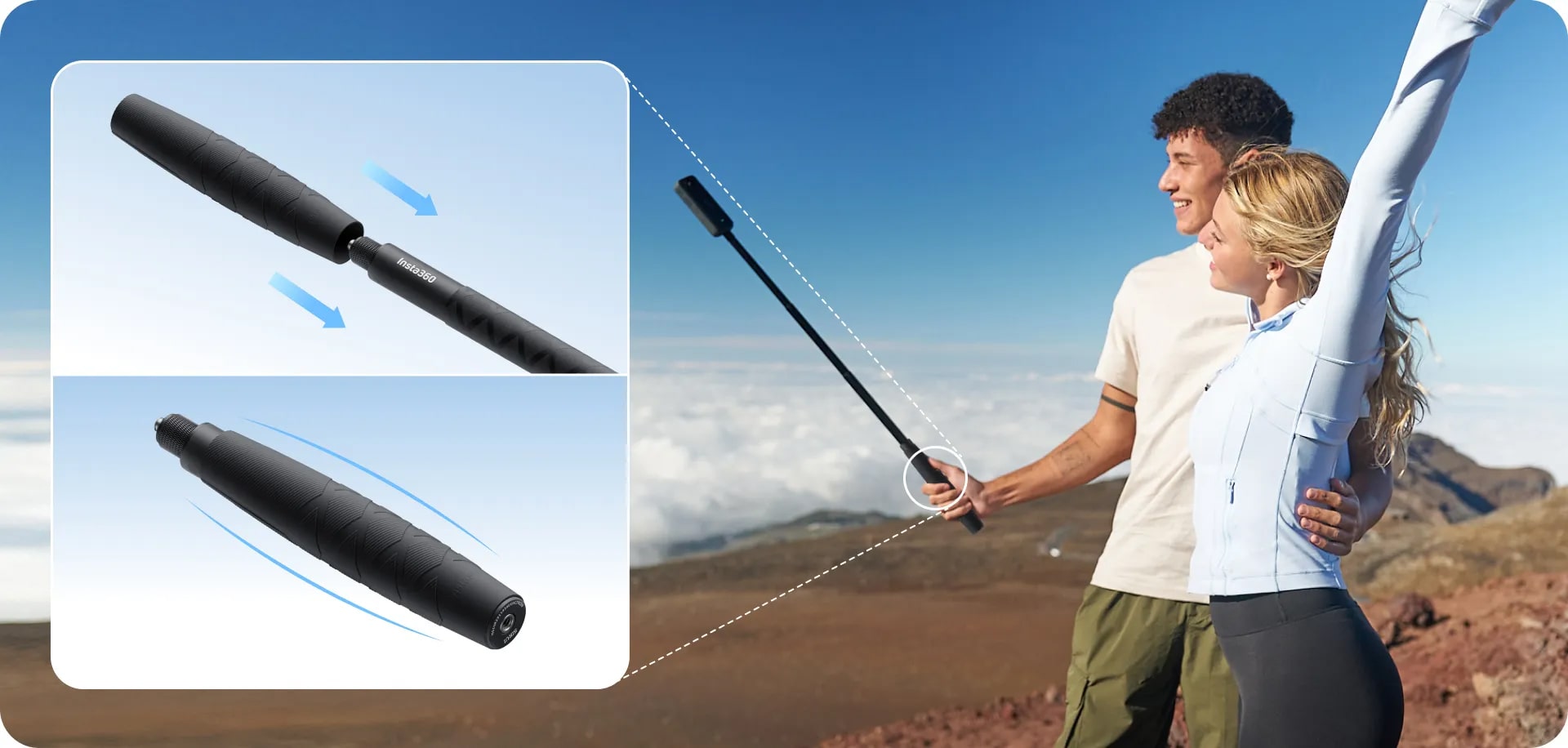 مونوپاد محوشونده 85cm اینستا360 - 85cm Invisible Selfie Stick/نماکم