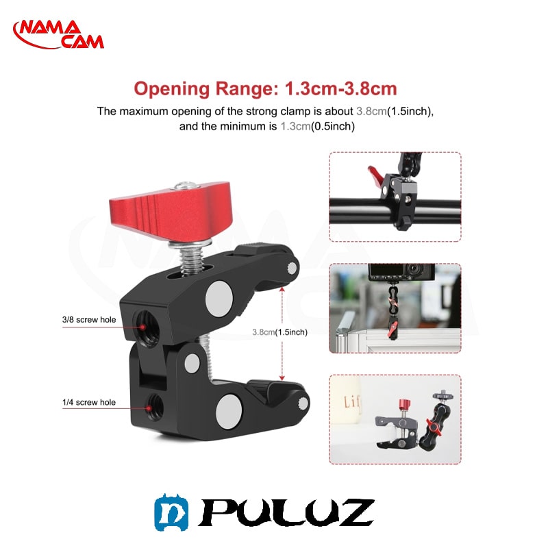 گیره خرچنگی اتصال به لوله همراه مجیک آرم - پلوز - PULUZ Magic Arm Ball Mount Clamp/نماکم