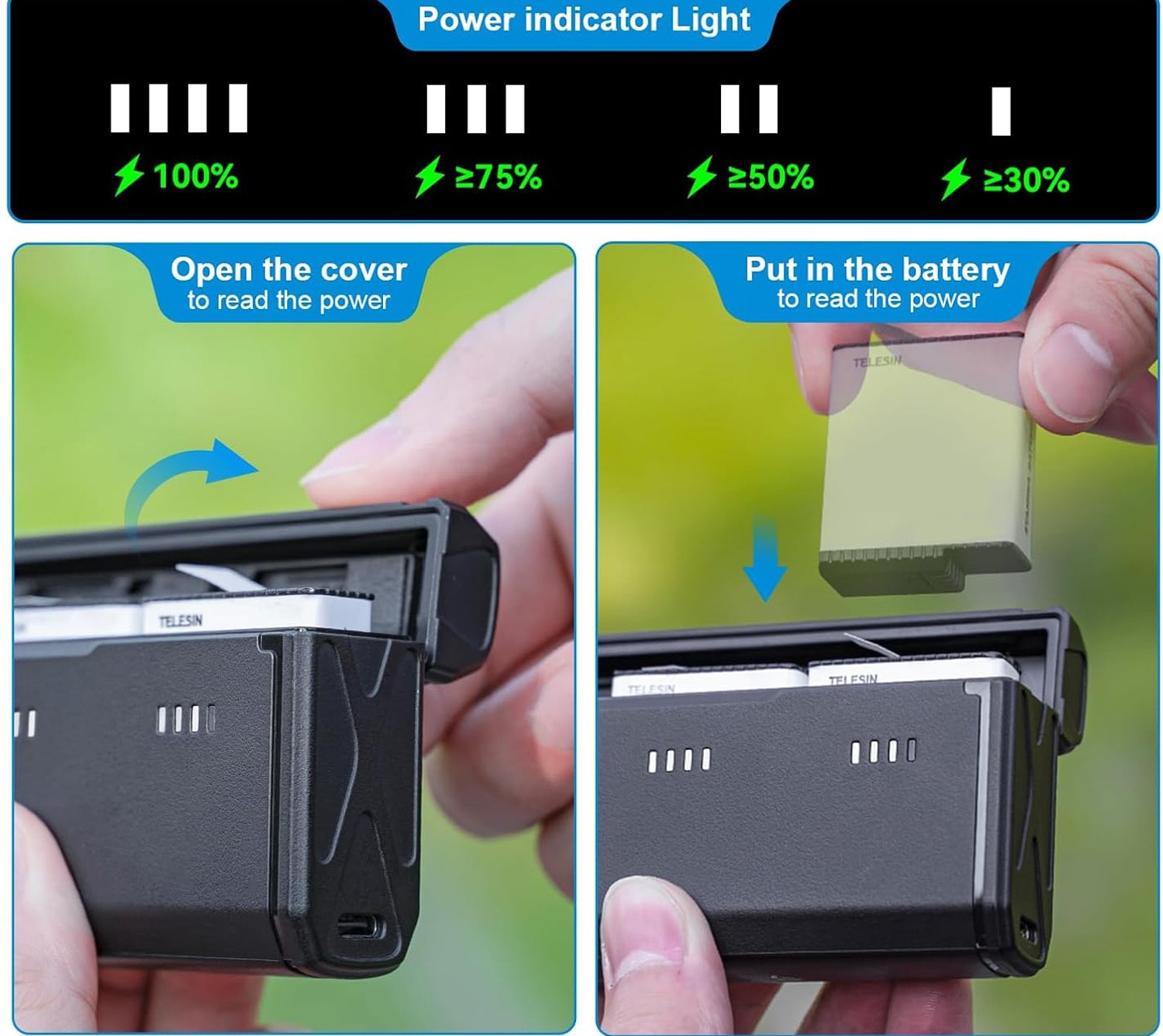 TELESIN 3-Channel Pocket Battery Charger/نماکم