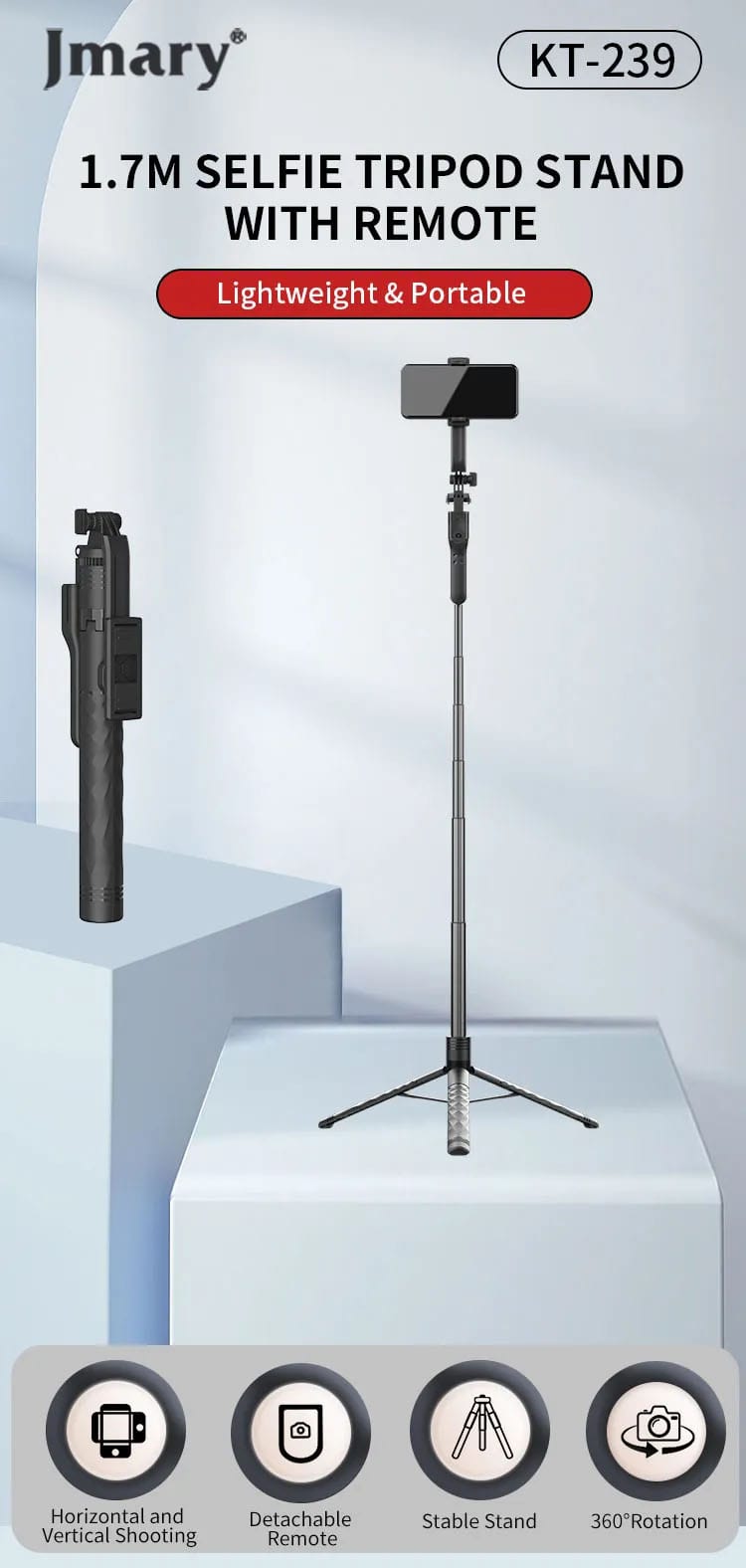 JMARY Selfie Stick Tripod Stand 1.7m/نماکم