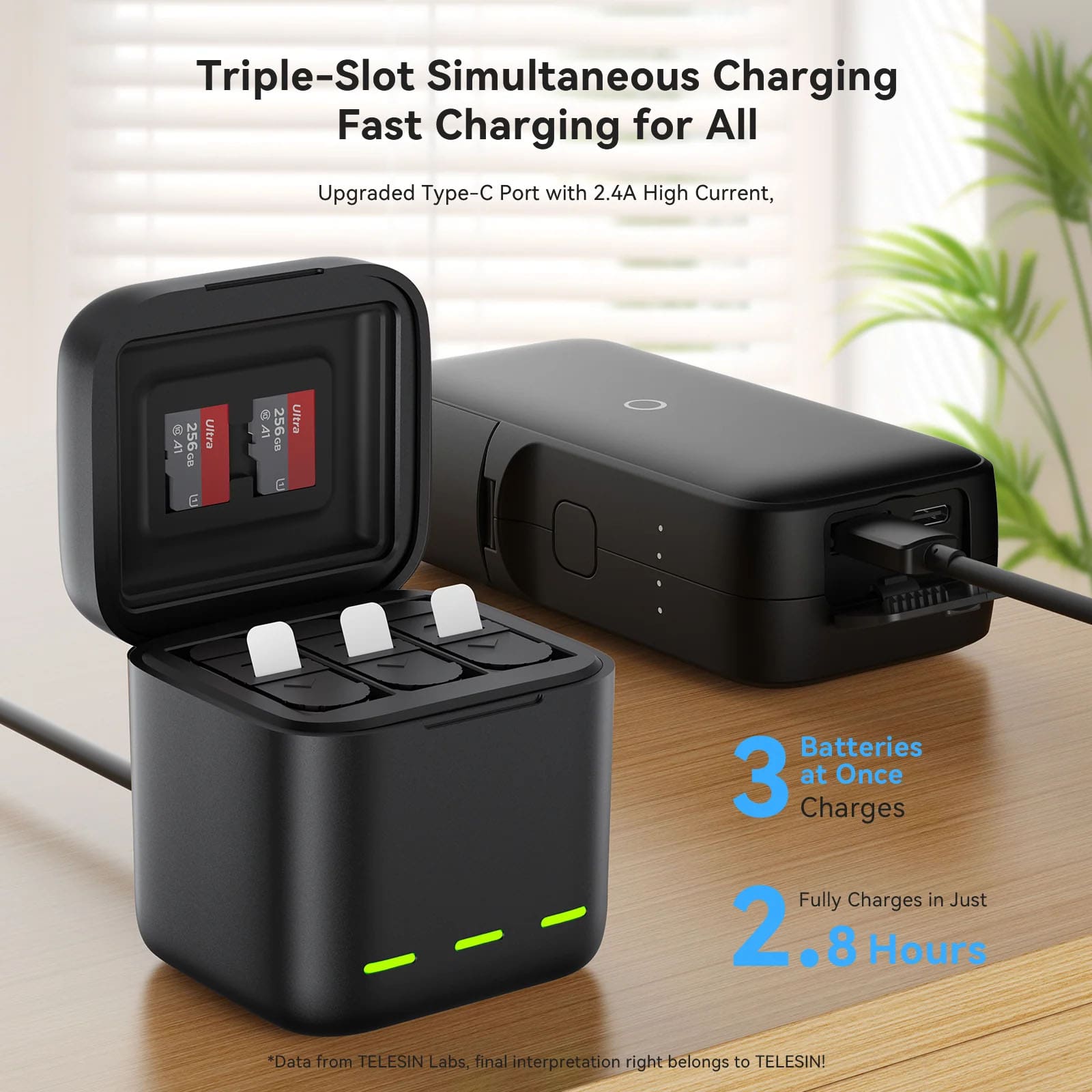 TELESIN 3-Slot Storage Charging Box for GoPro HERO13 Batteries/نماکم