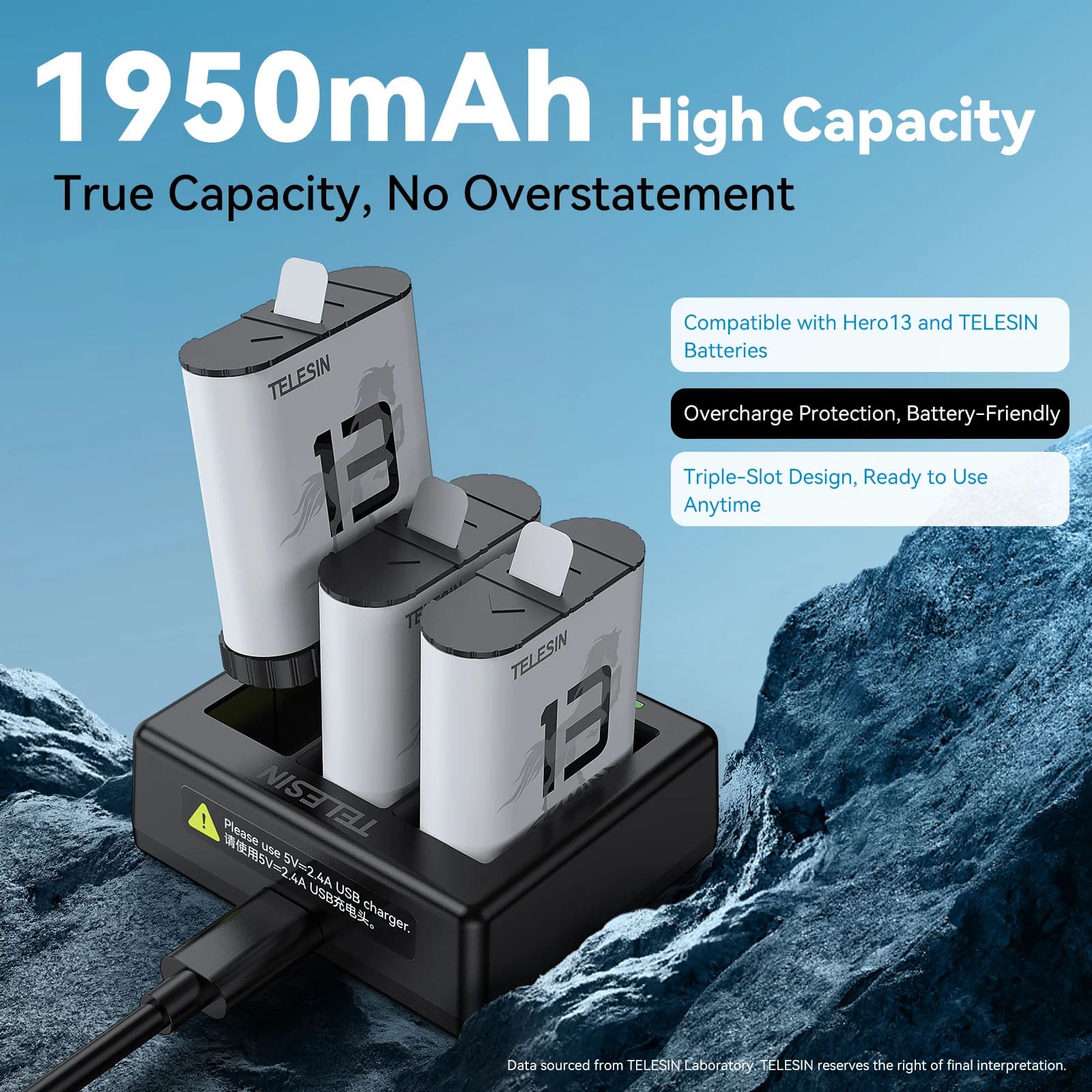 TELESIN 3-Slot Charger for GoPro HERO13 Battery/نماکم