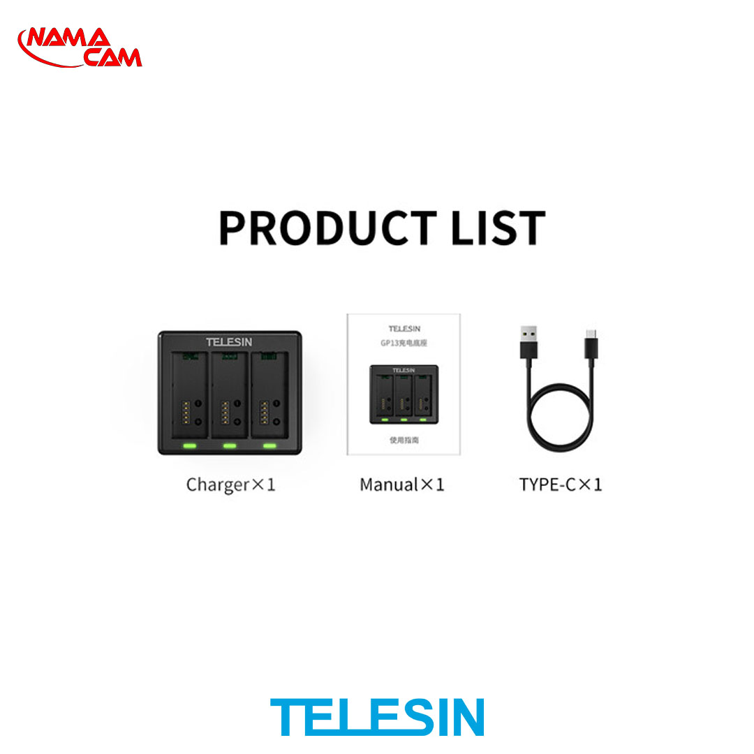 شارژر سه تایی گوپرو هیرو 13 - تلسین - TELESIN BCG 12/نماکم