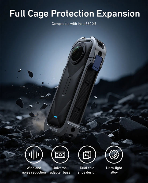 محافظ و فریم فلزی اینستا360 X5 تلسین - Full Cage Protection for Insta360 X5/نماکم
