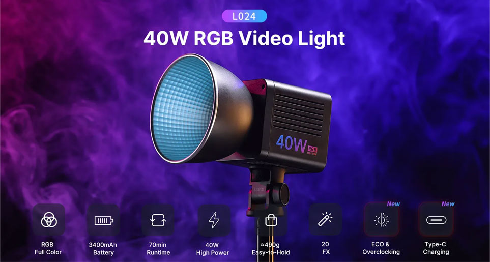 ویدئو لایت 40 وات اولانزی-قابل حمل- RGB Portable LED/نماکم
