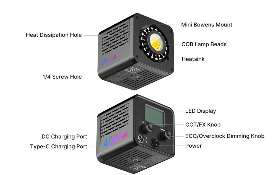ویدئو لایت 40 وات اولانزی-قابل حمل- RGB Portable LED/نماکم