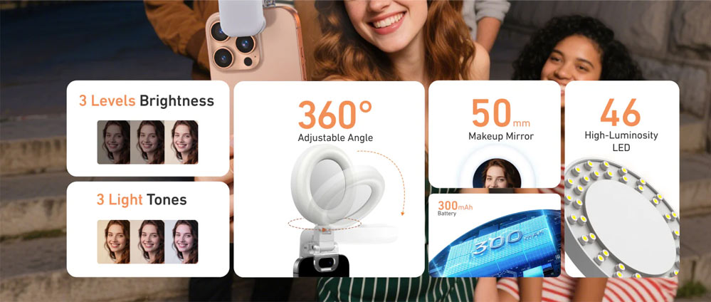 رینگ لایت کلیپسی موبایل تلسین – TELESIN Mobile phone beauty fill light/نماکم