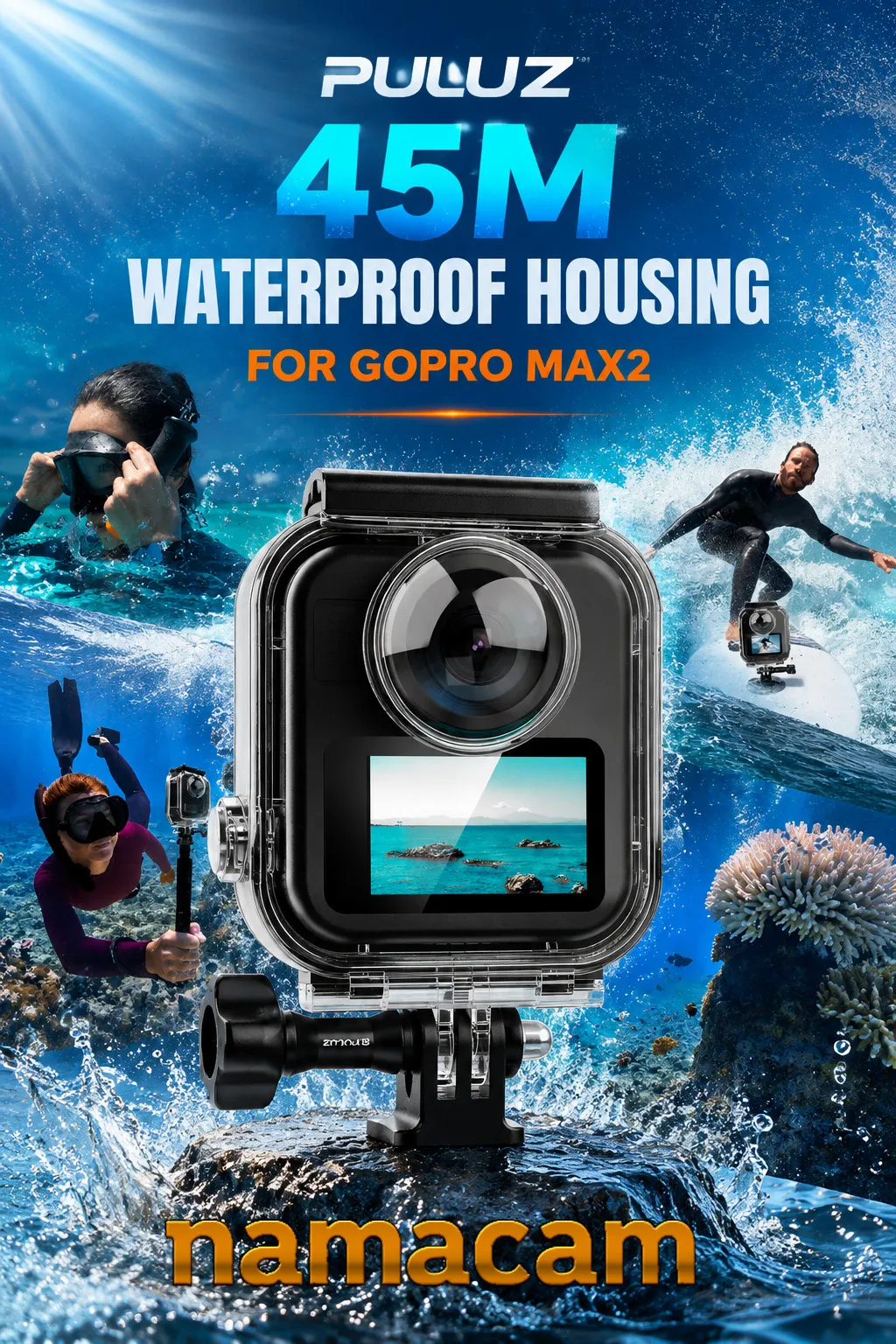 پوستر اصلی نماکم برای قاب غواصی شفاف ضدآب ۴۵ متری PULUZ برای GoPro MAX2
