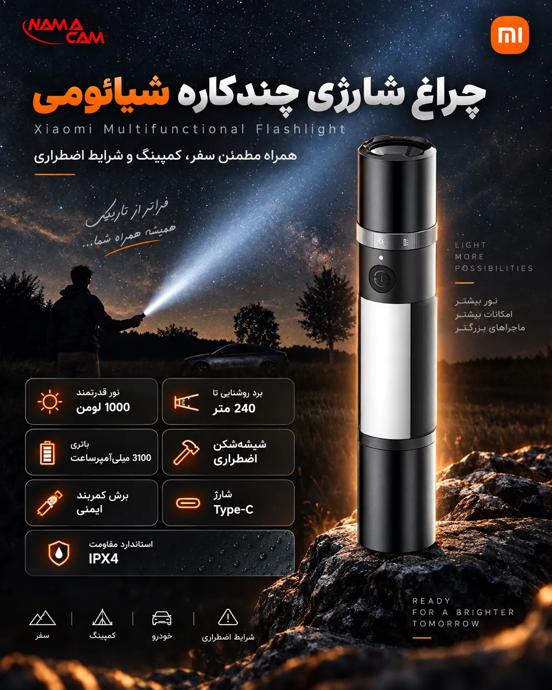 پوستر نماکم برای چراغ شارژی چندکاره شیائومی-Xiaomi Multifunctional Flashlight