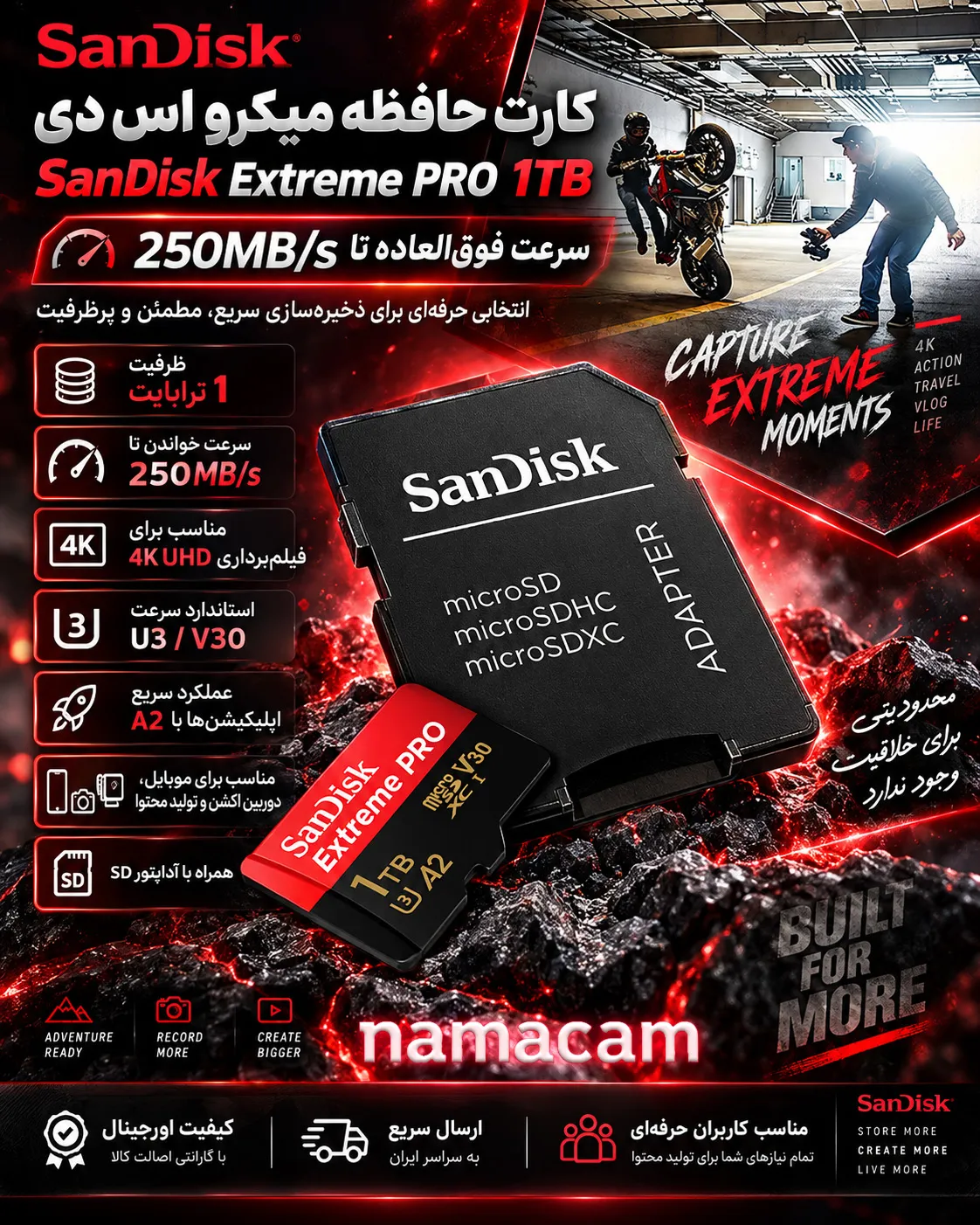 پوستر نماکم برای کارت حافظه میکرو اس دی SanDisk extreme Pro 1T – سرعت 250m/s